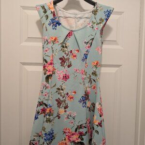 Mint Green Floral Cotton Dress - Womens Size Small